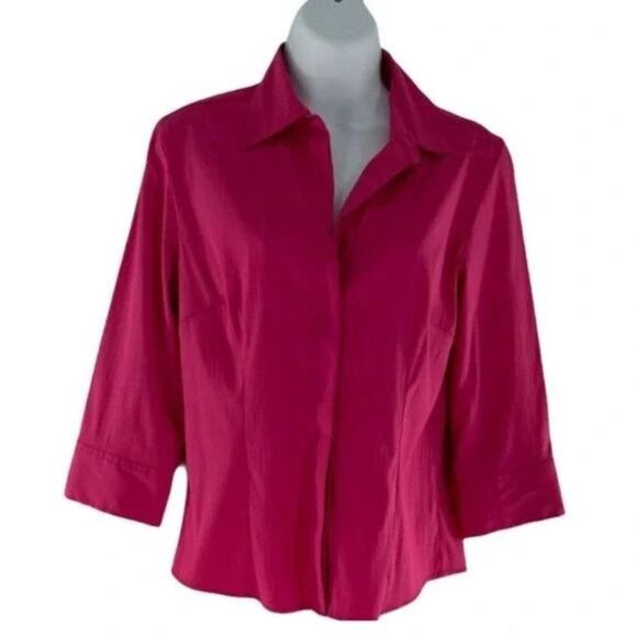  DCC Petite Womens 3/4 Sleeves Button Front Top Pink Blouse Petite Medium - Picture 1 of 4